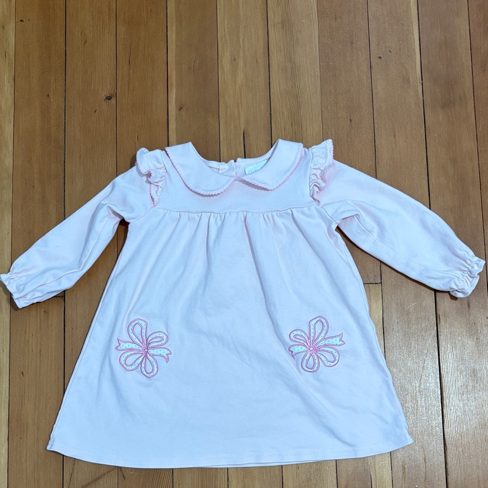 Stitchy Fish Baby Pink Long-Sleeve Dress with Peter Pan Collar